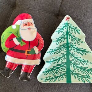Festive Santa Claus and Christmas Tree platters
